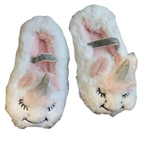 Cat & Jack White Unicorn Slippers with Silver Accents